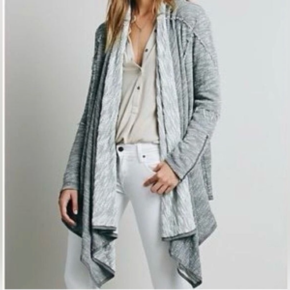 Free People Gray In the Loop Cardigan Waterfall Open Front Oversized Womens M